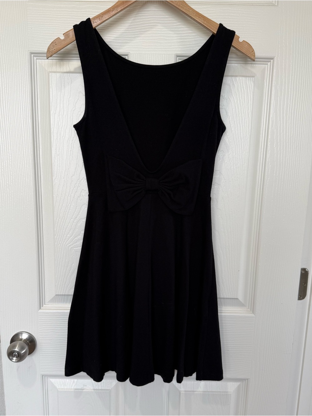 Black Bow Detail Stretch Skater Style Short Dress Small